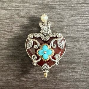 Barbara Bixby 925 18K Gold Carnelian Heart Reversible Pendant Pearl Enhancer